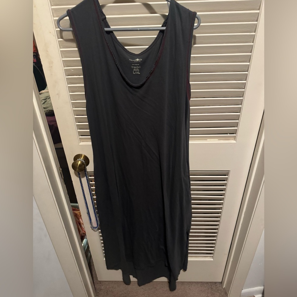 Natural Life L/XL loose flowy long maxi dress, cotton, dark grey, casual, beachy